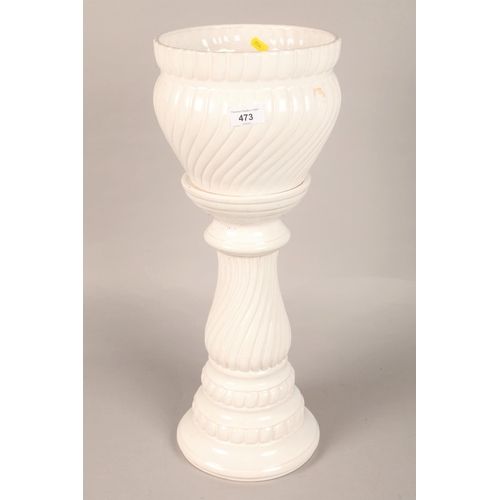 473 - White ceramic column plant stand and pot, total height 58cm