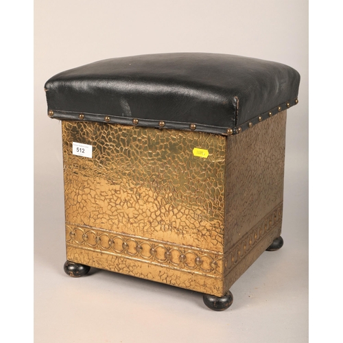 512 - Leather topped brass sewing stool box