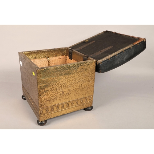 512 - Leather topped brass sewing stool box