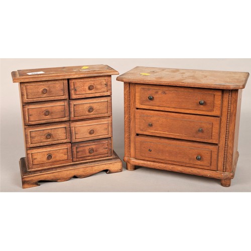 482 - Two hand crafted miniature sets of drawers of eight and three (3), tallest 17cm h