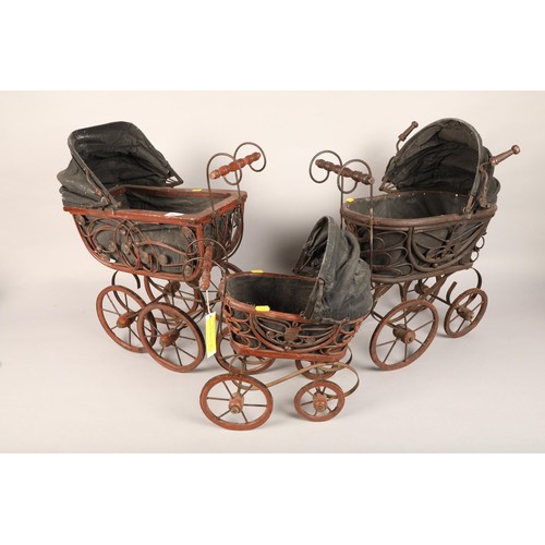 488 - Three antique miniature prams