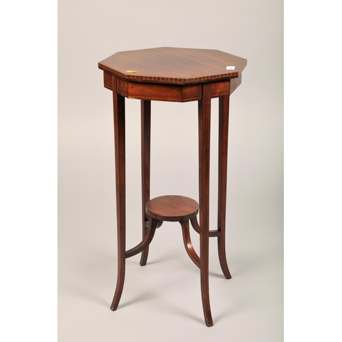 467 - Mahogany plant stand with marquetry edging 72cm h