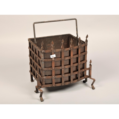 472 - Iron grill design coal bin with removable bucket