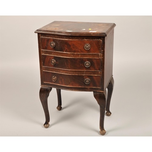 486 - Mahogany bow fronted three drawer side cabinet 68cm h