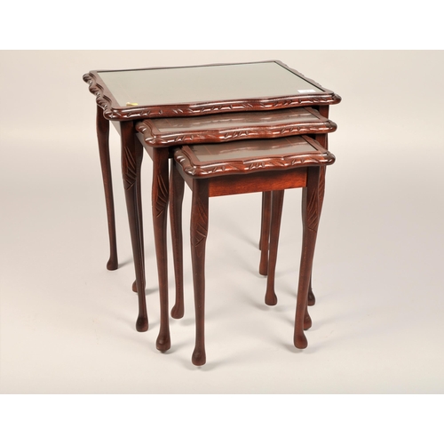 503 - Set of three mahogany glass topped nesting tables