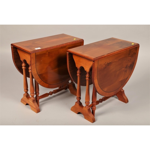 507 - Pair yew drop leaf side tables, each 48cm h