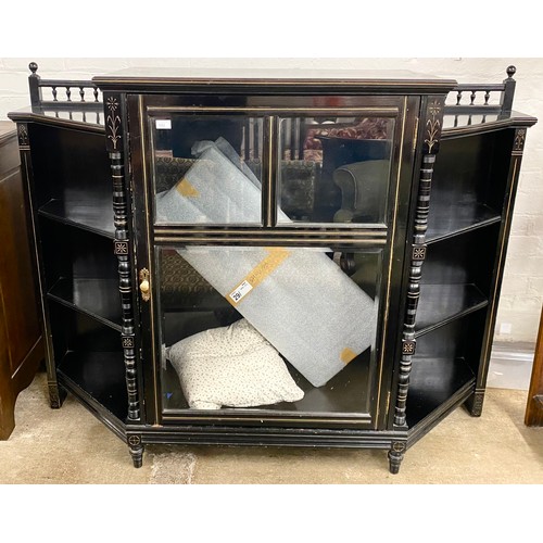 552 - Ebonised cabinet with glazed front and gilt inlay carved detailing