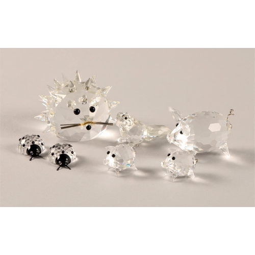 27 - Swarovski hedgehog, three pigs, two ladybirds, beaver (tail detached) (7) boxed