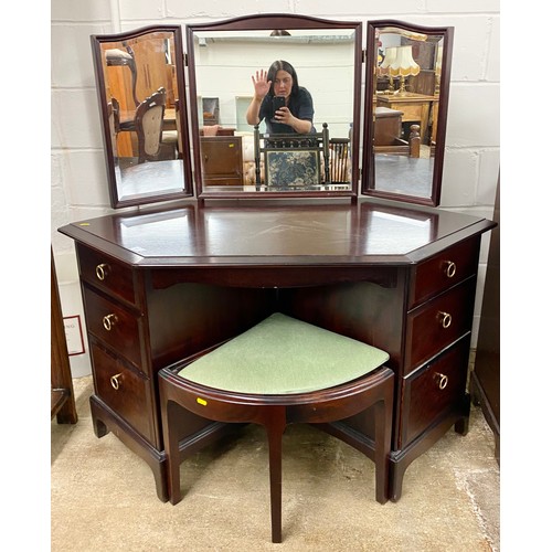 557 - Stag six drawer mahogany dressing table with mirrors and stool