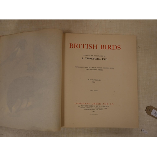 220 - THORBURN ARCHIBALD.  British Birds. 4 vols. 82 good col. plates on card. Quarto. Orig. red... 