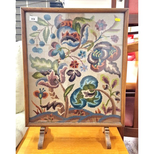 618 - Oak framed embroidery fire screen