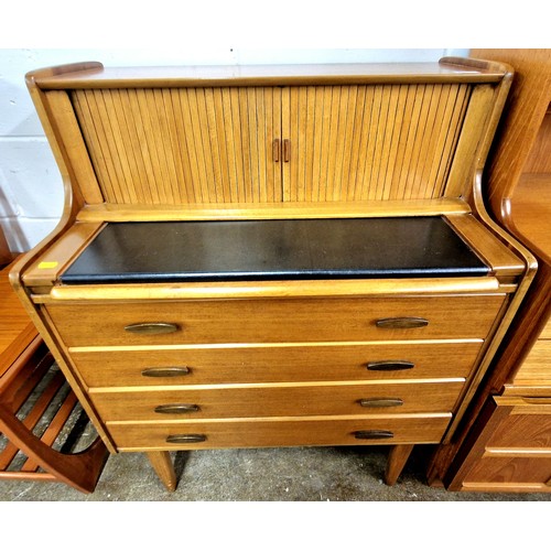 611 - Teak writing bureau over four drawers