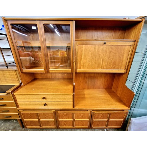 610 - Nathan style mid century teak dresser unit with glazed doors and locking drinks cabinet