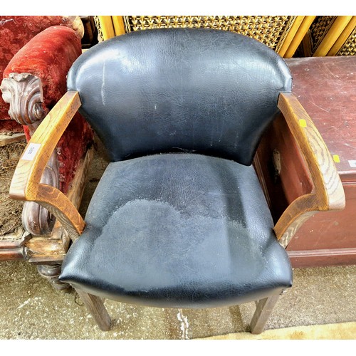 588 - upholstered oak open arm chair