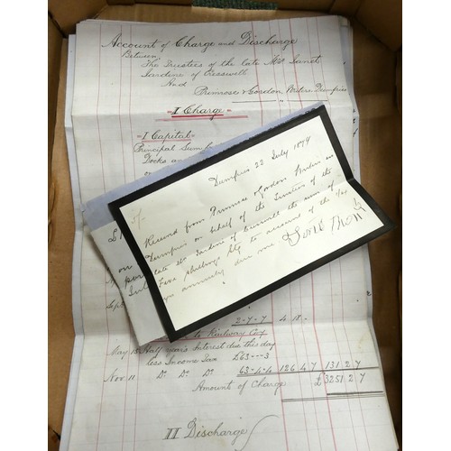 121 - Documents - Scotland - Dumfries - Janet Jardine of Creswell.  1870-1880. Bundle of papers, accounts,... 