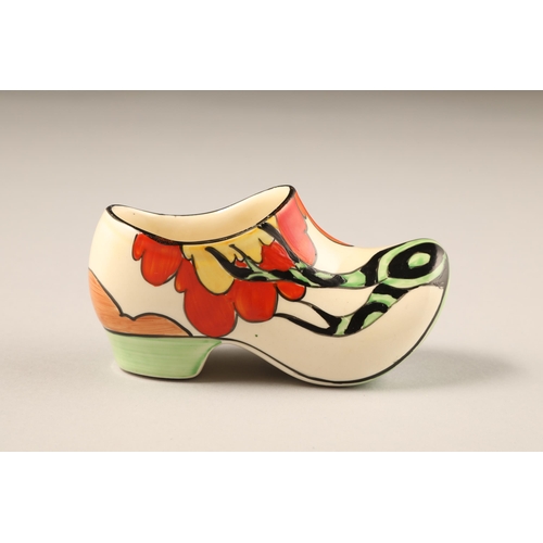 62 - Clarice Cliff Fantasque Sabot hand painted Bizarre Honolulu pattern, for Newport Pottery, length 11c... 