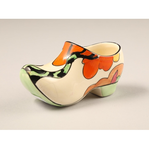 62 - Clarice Cliff Fantasque Sabot hand painted Bizarre Honolulu pattern, for Newport Pottery, length 11c... 