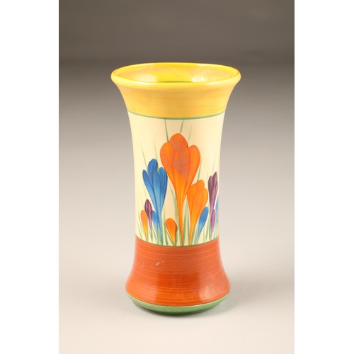 63 - Clarice Cliff Bizarre vase in the crocus design, hand painted floral spray between brown and yellow ... 