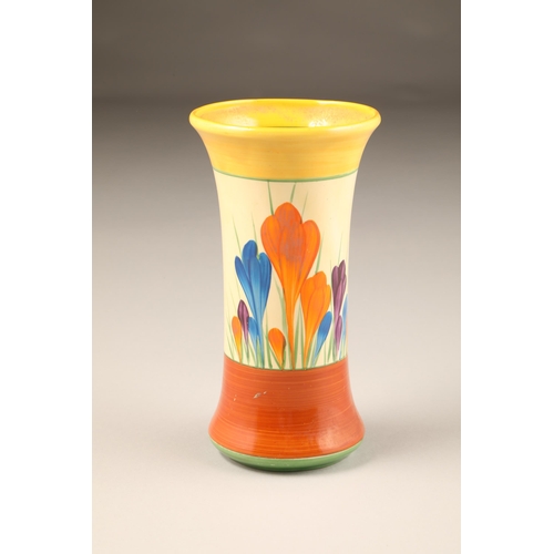 63 - Clarice Cliff Bizarre vase in the crocus design, hand painted floral spray between brown and yellow ... 