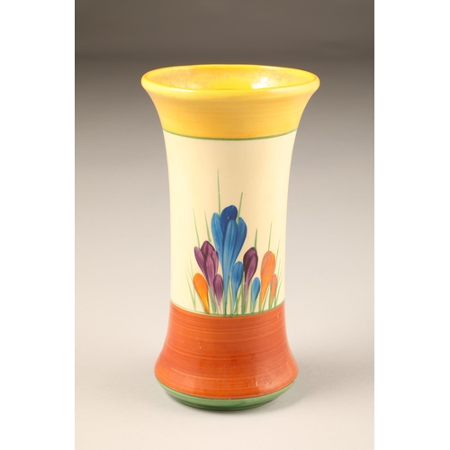 63 - Clarice Cliff Bizarre vase in the crocus design, hand painted floral spray between brown and yellow ... 