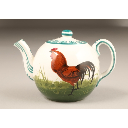 65 - Scottish Wemyss pottery tea pot, with painted brown cockerels, painted Wemyss to the base, height 12... 