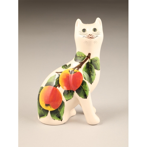 67 - Griselda Hill pottery Wemyss cat figure, with hand painted apples, signed to base, height 18cm