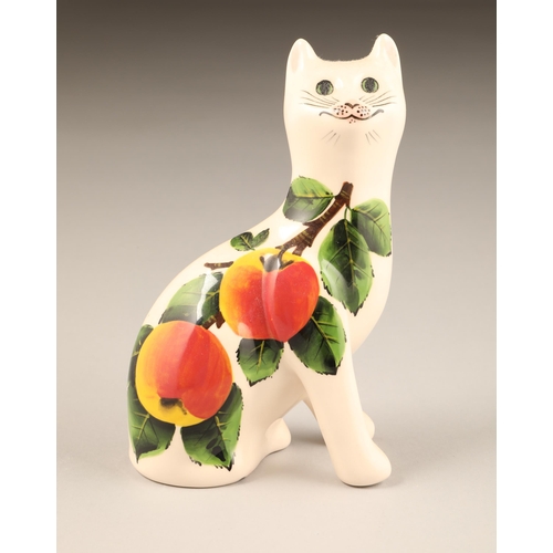 67 - Griselda Hill pottery Wemyss cat figure, with hand painted apples, signed to base, height 18cm