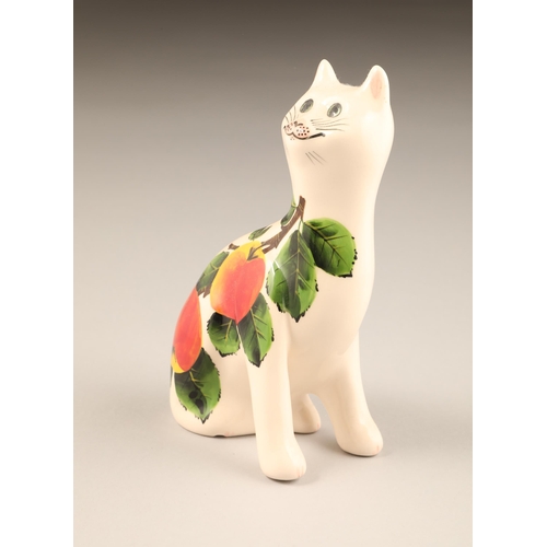 67 - Griselda Hill pottery Wemyss cat figure, with hand painted apples, signed to base, height 18cm