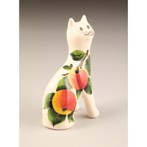 67 - Griselda Hill pottery Wemyss cat figure, with hand painted apples, signed to base, height 18cm