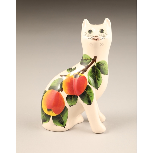 67 - Griselda Hill pottery Wemyss cat figure, with hand painted apples, signed to base, height 18cm