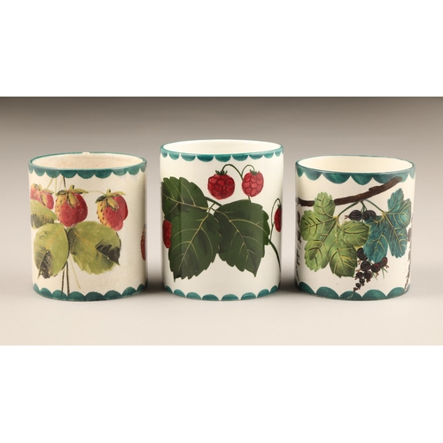 68 - Three Scottish Wemyss pottery preserve jars (no covers) hand painted in strawberries height9cm, blac... 