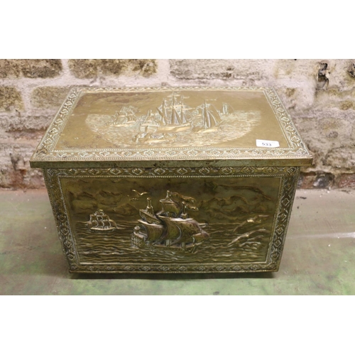 778 - Hammered brass coal box, 31 x 46 x 30cm.