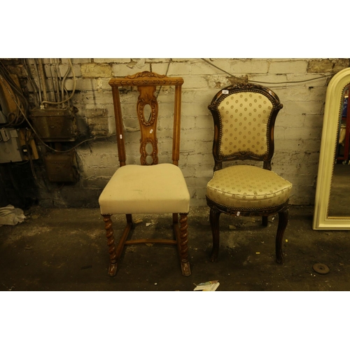 733 - Late 19th/early 20th century side chair with carved top rail over pierced splat, raised on twist fro... 