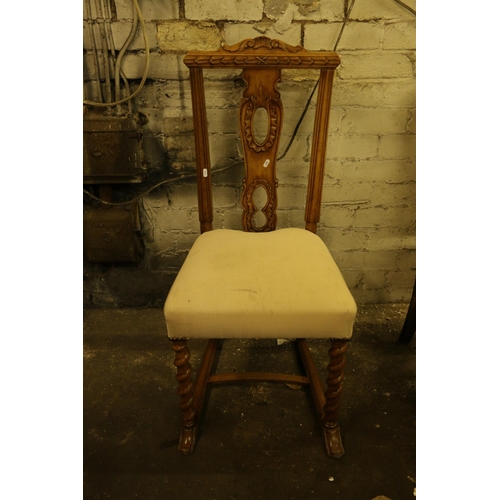 733 - Late 19th/early 20th century side chair with carved top rail over pierced splat, raised on twist fro... 