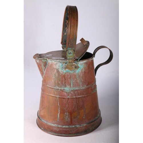 104 - Copper jug with swing handle, stamped Wigorn crafts with boars head to base, 40cm.