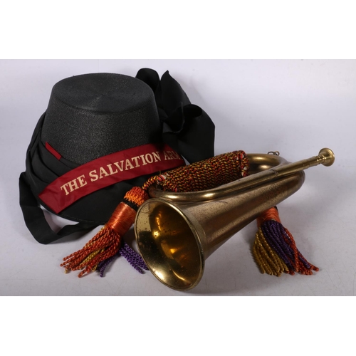 43 - Ladies Salvation army hat and bugle.