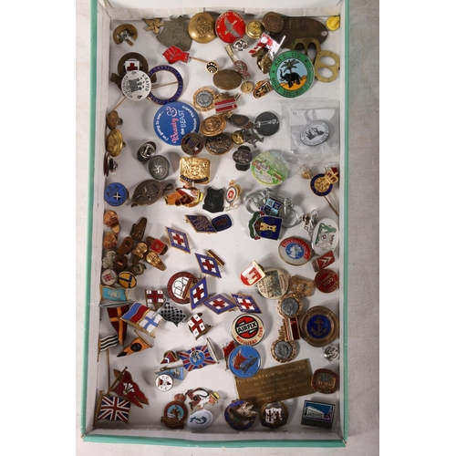 Collection of enamel and other badges and pins including Church of ...