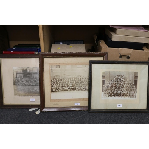 704 - Three framed military photographic prints including D Company 5th Royal Battalion West Yorkshire Reg... 