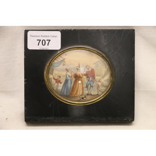 707 - 19TH CENTURY SCHOOL, oval miniature watercolour pair including a view of a man firing a field gun an... 