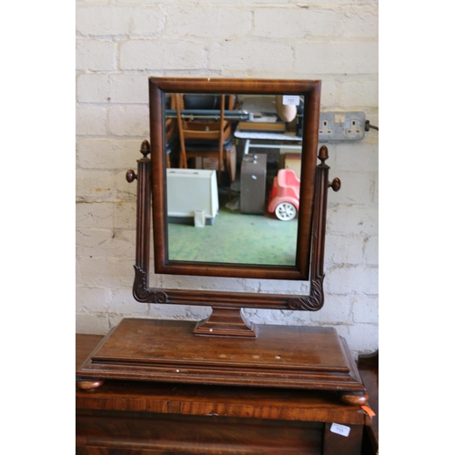 757 - 19th c. Mahogany toilet mirror on base with bun feet, 72cm.