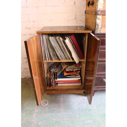 761 - 1930/40's record cabinet with collection of records. 87cm.