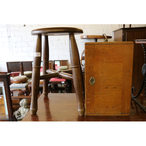 805 - Oak stool, 47cm, and a microscope box.