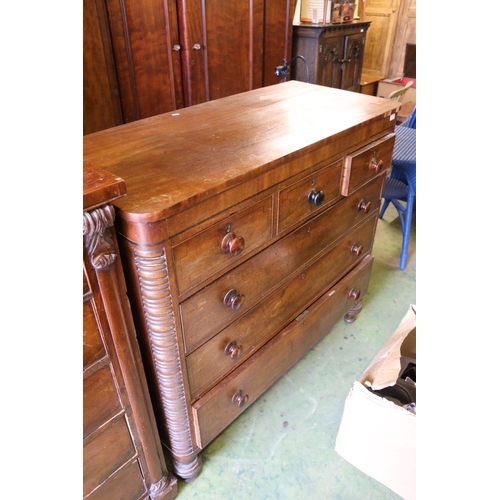 807 - Victorian mahogany Scotch chest, with ribbed quarter columns on turned feet, 114 x 124 x 58cm.