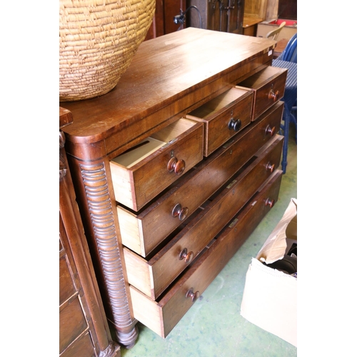 807 - Victorian mahogany Scotch chest, with ribbed quarter columns on turned feet, 114 x 124 x 58cm.