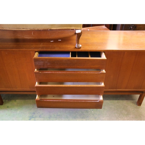 810 - Mid century teak sideboard with arrangement of drawers and cupboards, 78x 190 x 43cm.