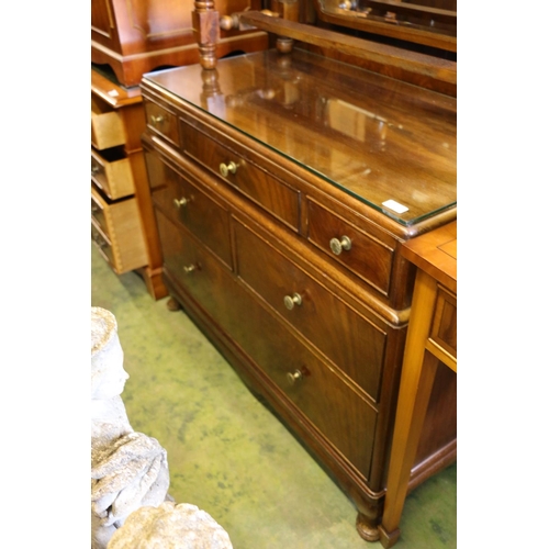 825 - 1930/40's mahogany dressing chest with mirror, 154cm.