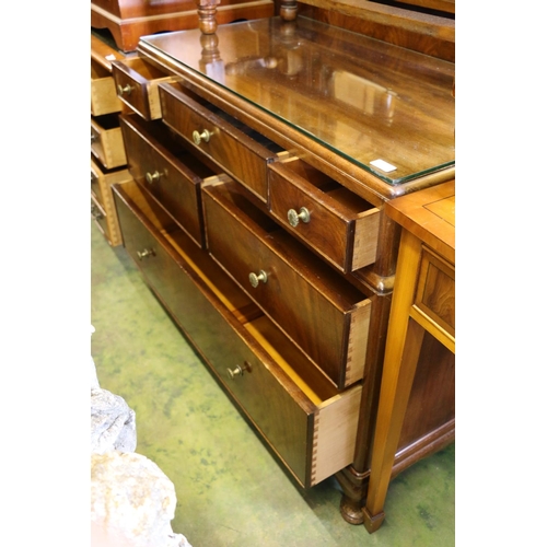 825 - 1930/40's mahogany dressing chest with mirror, 154cm.