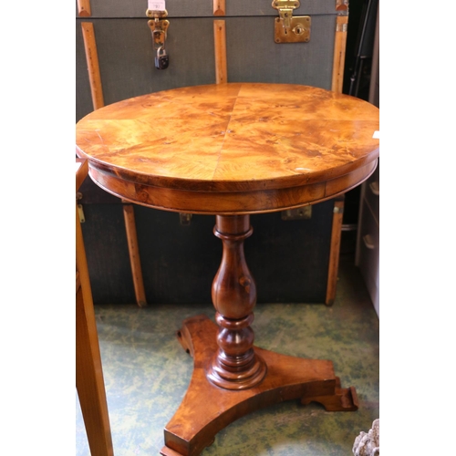 831 - 19th c. burr wood pedestal table with segmented top, 74 x 61cm.