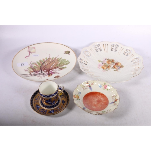 85 - Haviland Limoges sea life plate, 23cm, Coalport demitasse cup and saucer, etc.