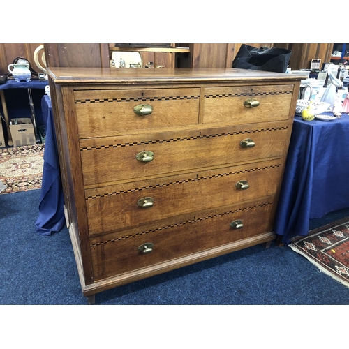 708 - Early 20th c. oak chest of drawers in the manner of Heals, with inlaid drawers, 99 x 110 x 55cm.